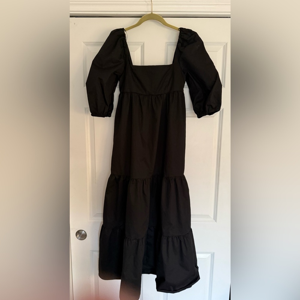 Zara Black Square-Neck Puff Sleeve Maxi Long Dress. NWT - Picture 1 of 4